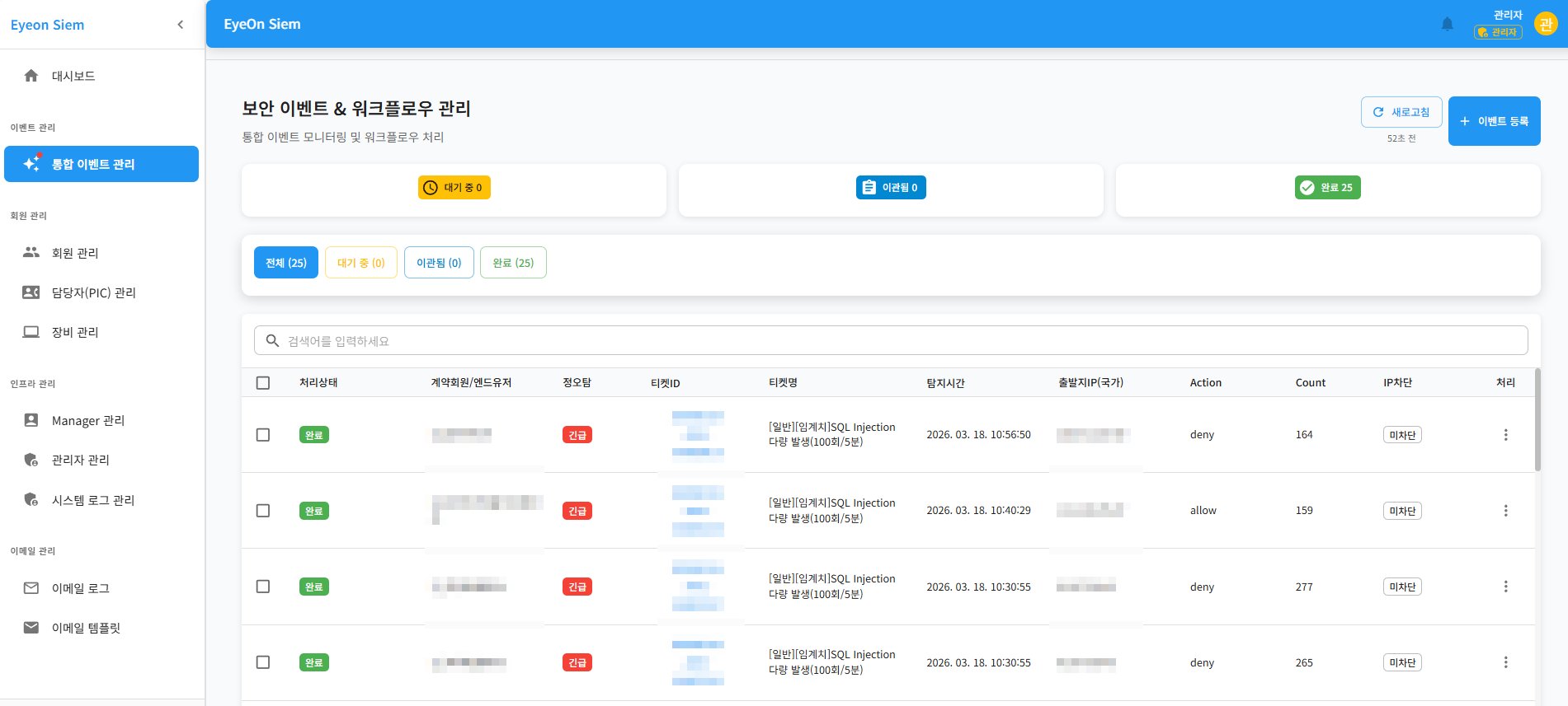 보안 이벤트 & 워크플로우 관리